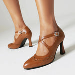 Women's Leather T-Strap Block Heels | Refined Secure Fit