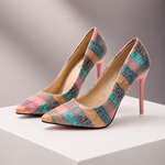 Women's Printed Leather Pointed Toe Heels | Bold Mosaic Elegance