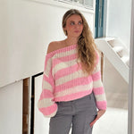 Amélie Laurent | Oversized Striped Knit Sweater With Cozy Luxe Appeal For Women