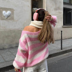 Amélie Laurent | Oversized Striped Knit Sweater With Cozy Luxe Appeal For Women