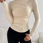 Amélie Rousseau | Wrap Neck Fitted Long Sleeve Top For Women