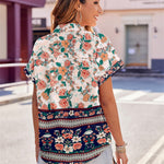 Nadorine Casual Short Sleeve Floral Print Blouse