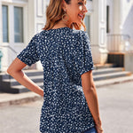 Nadorine Puff Short Sleeve Boho V Neck Floral Blouse