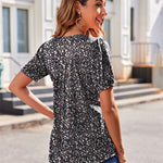Nadorine Puff Short Sleeve Boho V Neck Floral Blouse
