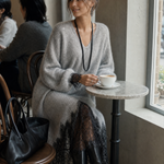 Sedona | Gray Shimmer Knit Midi Dress with Lace Hem