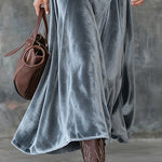 Gray Velvet Lapel Metal Button-down Maxi Dress( (with belt)