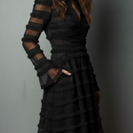 Black Fringe Textured Sheer Layered Mini Dress
