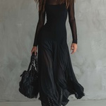 Black Tulle Patchwork Loose-fitting Maxi Dress