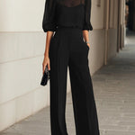 Black Sheer Camisole Top And Wide-leg Pants Three-piece Set