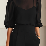 Black Sheer Camisole Top And Wide-leg Pants Three-piece Set