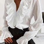 White Ruffled Long-sleeved Shirt