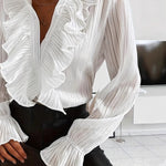 White Ruffled Long-sleeved Shirt