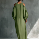 Green Off-shoulder Oversized Puff Sleeve Maxi Dress