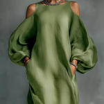 Green Off-shoulder Oversized Puff Sleeve Maxi Dress