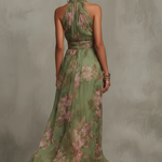Anaïs™ | Elegant Floral Print Chiffon Maxi Halter Dress
