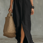 Black Button-down Front-opening Loose-fitting Shirt Maxi Dress