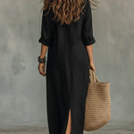 Célinnela | Loose Black Button-Down Maxi Dress
