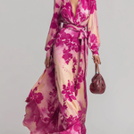 Rose Red Floral V-neck Belted Maxi Dress