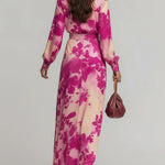Rose Red Floral V-neck Belted Maxi Dress