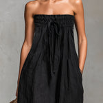 Black Minimalist Loose-fitting Faux Linen-blend Strapless Jumpsuit