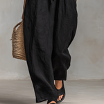 Black Minimalist Loose-fitting Faux Linen-blend Strapless Jumpsuit