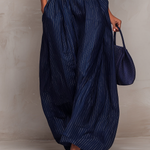 Dark Blue Striped Keyhole Neckline Wide-leg Jumpsuit