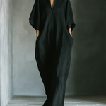 Black Minimalist Oversized Kimono-sleeved Maxi Dress