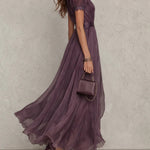 Purple Keyhole Neckline Chiffon Lace Trim Maxi Dress