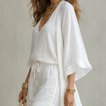 White Loose Cardigan And Drawstring Shorts Three-piece Set