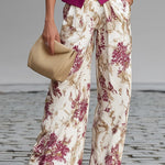 Rose Pink Sleeveless Vest And Floral Printed Wide-leg Pants Set