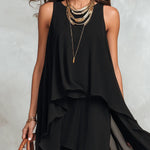 Black Chiffon Layered Round Neck Sleeveless Maxi Dress