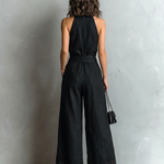 Black Lace-trimmed Wide-leg Pants Set