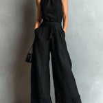 Black Lace-trimmed Wide-leg Pants Set