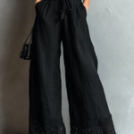 Black Lace-trimmed Wide-leg Pants Set
