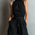 Black Lace-trimmed Wide-leg Pants Set
