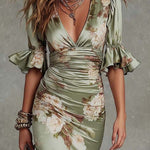 Sage | Bell Sleeve Satin Maxi