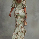 Sage | Bell Sleeve Satin Maxi