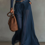 Navy Blue One-shoulder Top And Sheer Tulle Skirt Two-piece Set(with belt)