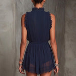 Séraphine | Pleated Striped Satin Jumpsuit in Navy Blue