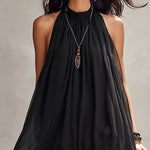Black Chiffon Halter-neck Pleated Maxi Dress