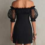 Black Off-Shoulder Puff Sleeve Studded Mini Dress