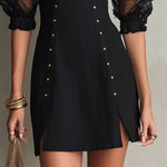 Susan | Black mini dress with off-shoulder design, puff sleeves, and studs