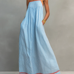 Blue And Red Trim Striped Maxi Dress With Spaghetti Straps