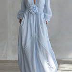 Blue Deep V-neck Three-dimensional Floral Maxi Dress