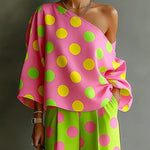 Colorful Polka Dot off-shoulder Top And Wide-leg Pants Two-piece Set