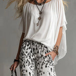 Flowy White T-shirt And Leopard Print Chiffon Pants Set