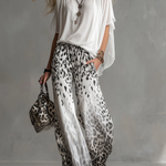 Flowy White T-shirt And Leopard Print Chiffon Pants Set