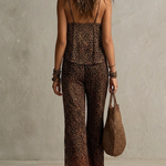 Bohemian Gradient Leopard Print Flowing Robe Three-piece Set