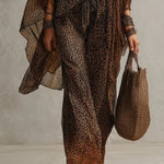 Bohemian Gradient Leopard Print Flowing Robe Three-piece Set