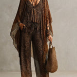 Bohemian Gradient Leopard Print Flowing Robe Three-piece Set